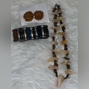 ❤️Gemstone Statement Necklace Set Bracelet Earrings Chunky Yellow Citrine Clear